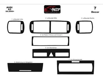 Audi A3 Typ 8L 08.00-03.03 Inleg dashboard Interieurset aansluitend en pasgemaakt op he 7 -Teile