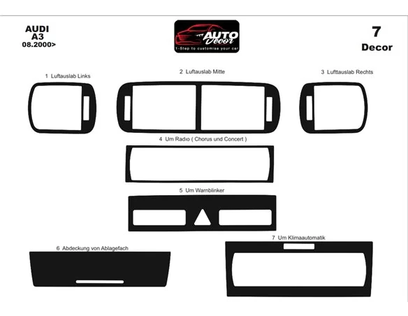 Audi A3 Typ 8L 08.00-03.03 Inleg dashboard Interieurset aansluitend en pasgemaakt op he 7 -Teile