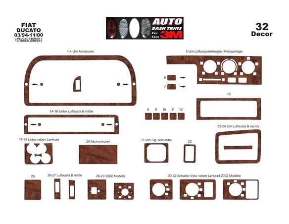 Fiat Ducato 03.94-02.02 3D Interior Custom Dash Trim Kit 32-Parts