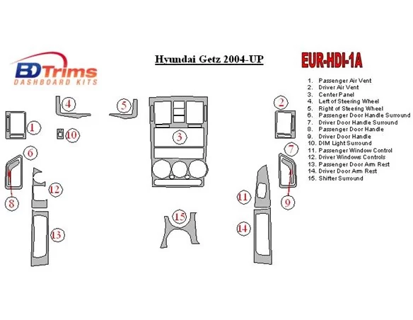 Car accessories Hyundai Getz 2004-UP Interior BD Dash Trim Kit