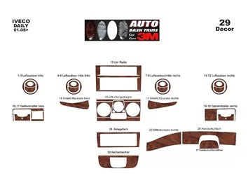 Iveco Daily 01.2007 3D Interior Custom Dash Trim Kit 29-Parts