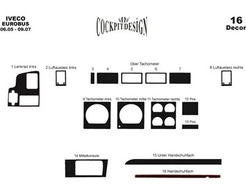 Iveco Eurobus 06.2006 3D Interior Custom Dash Trim Kit 16-Parts