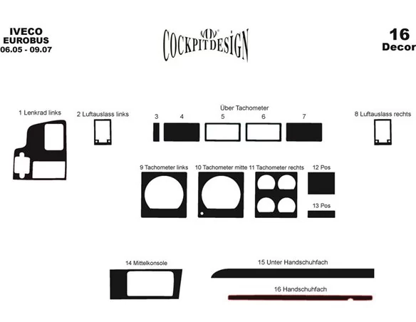 Iveco Eurobus 06.2006 3D Interior Custom Dash Trim Kit 16-Parts