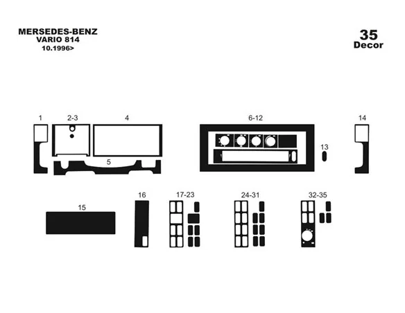Car accessories Mercedes 814 Vario 10.1996 3D Interior Dashboard Trim Kit Dash Trim Dekor 35-Parts