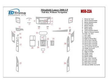 Car accessories Mitsubishi Lancer 2008-UP Full Set, Without NAVI Interior BD Dash Trim Kit