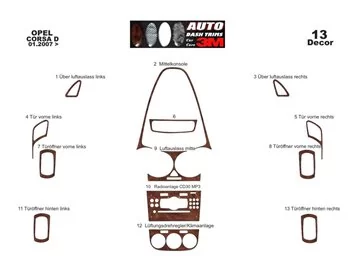 Opel Corsa D 01.2007 3D Interior Custom Dash Trim Kit 13-Parts