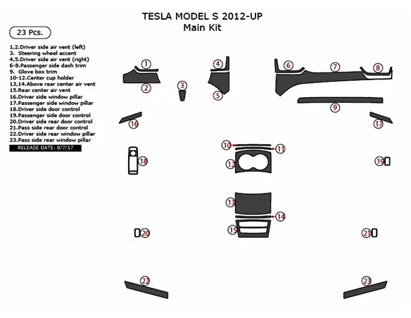 TESLA MODEL S 2012-UP 3D Interior Custom Dash Trim Kit 23-Parts
