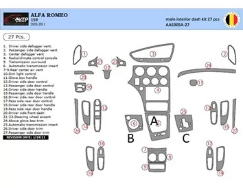 Car accessories Alfa Romeo 159 2005-2011 3D Interior Dashboard Trim Kit Dash Trim Dekor 27-Parts