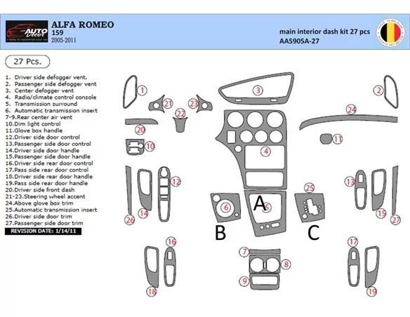 Car accessories Alfa Romeo 159 2005-2011 3D Interior Dashboard Trim Kit Dash Trim Dekor 27-Parts