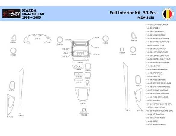 Car accessories Mazda MX5 2000 Interior WHZ Dashboard trim kit 30 Parts