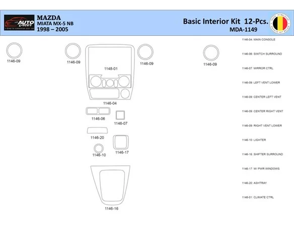 Mazda MX5 2000 Interieur WHZ Dashboard trim kit 12 delig - 1