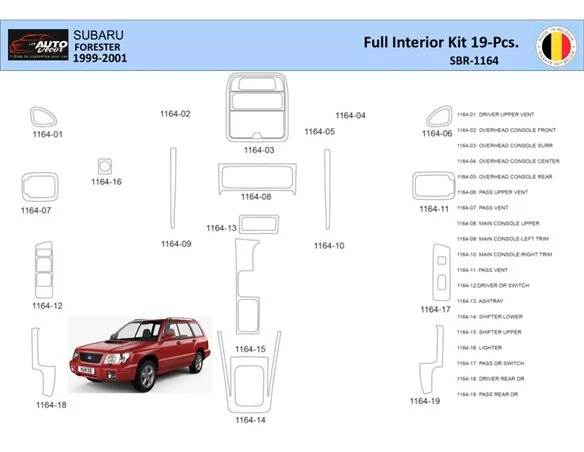 Car accessories Subaru Forester 2000 Interior WHZ Dashboard trim kit 19 Parts