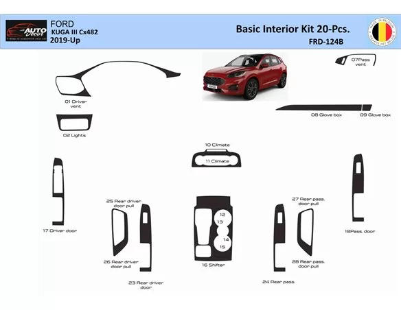 Car accessories Ford Kuga III 2019-Up Interior WHZ Dashboard trim kit 20 Parts