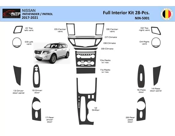 Car accessories Nissan Pathfinder Patrol 2017-2021 Interior WHZ Dashboard trim kit 28 Parts