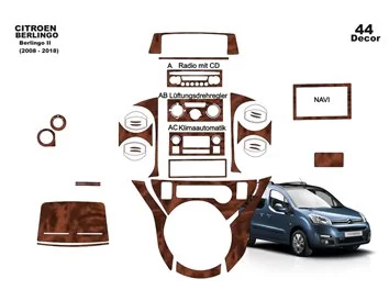 Car accessories Citroen Berlingo 2012-2018 3D Interior Dashboard Trim Kit Dash Trim Dekor 44-Parts