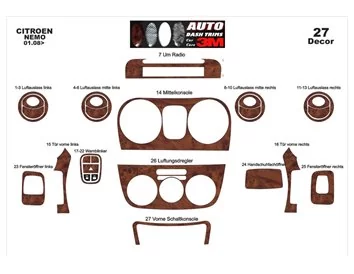 Citroen Nemo 01.2008 3D Interior Custom Dash Trim Kit 27-Parts