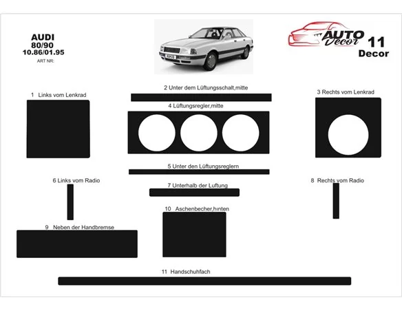 Audi 80 90 B4 10.86-01.95 Inleg dashboard Interieurset aansluitend en pasgemaakt op he 11 -Teile